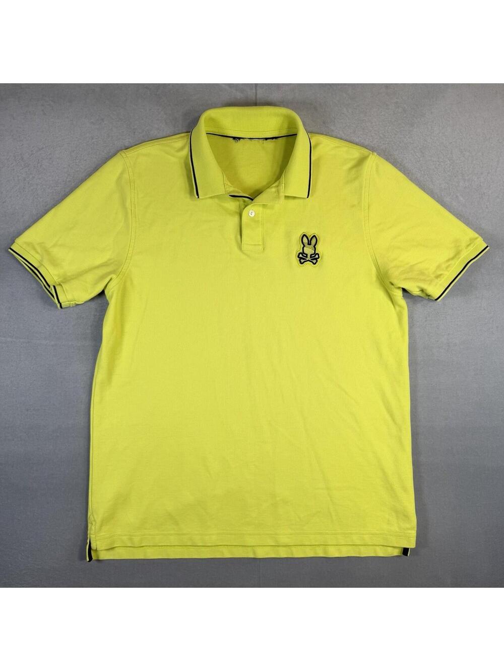 Psycho Bunny Polo Shirt Mens Large 6 Lime Green Pima Cotton Big Skull Logo